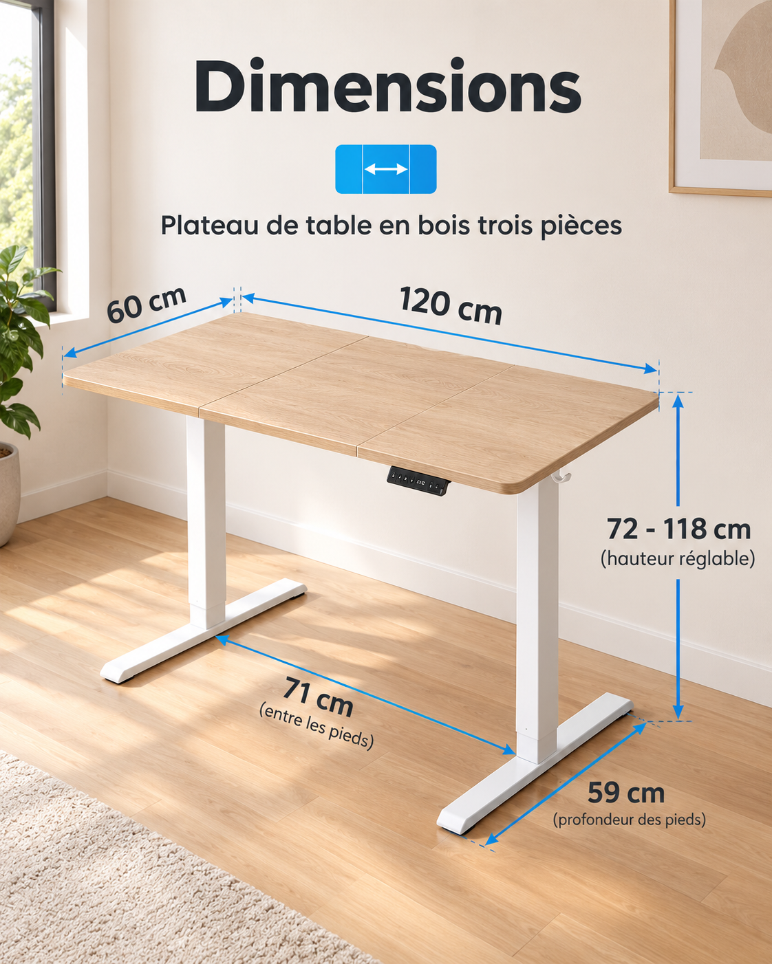 Bureau assis-debout électrique
120 × 60 cm