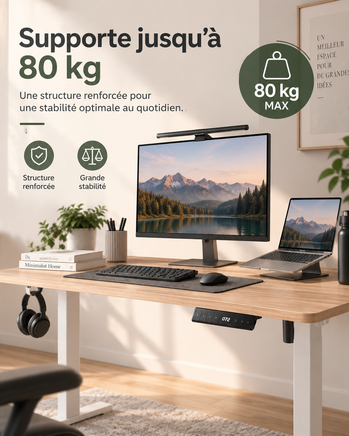 Bureau assis-debout électrique
120 × 60 cm