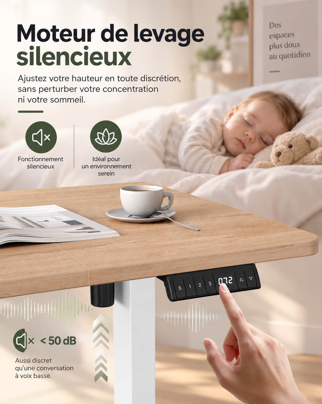 Bureau assis-debout électrique
120 × 60 cm