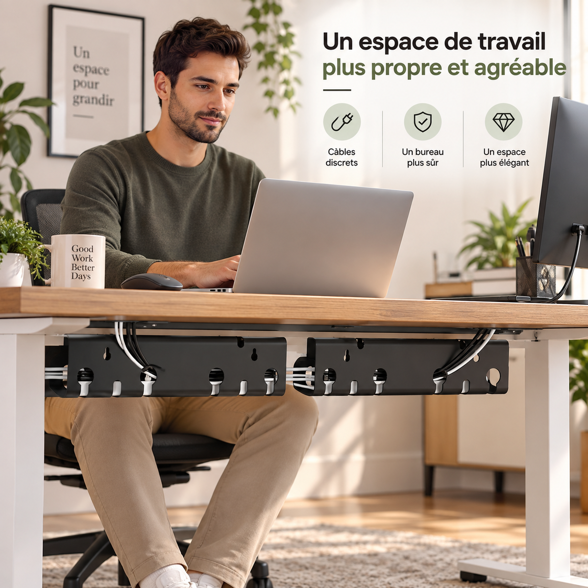 Kit de 2 Goulottes Passe-Câbles Bureau | DynaDesk