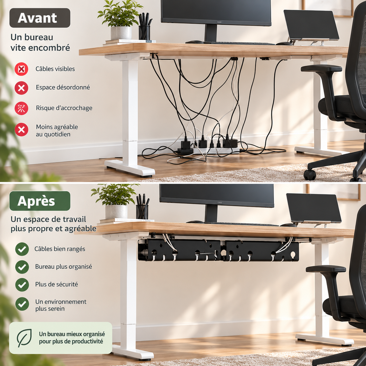 Kit de 2 Goulottes Passe-Câbles Bureau | DynaDesk