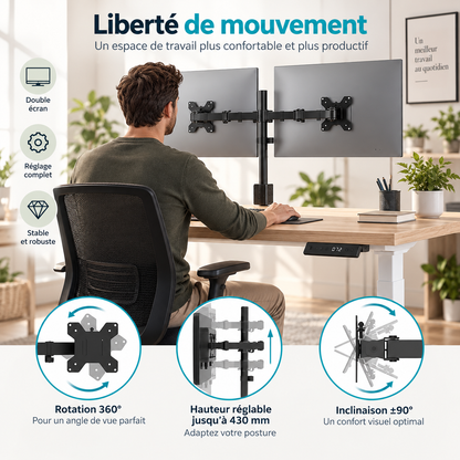 Support Double Écran PC 13-27 Pouces | DynaDesk