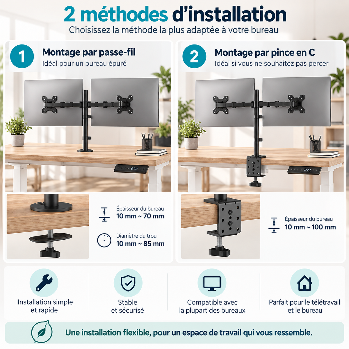 Support Double Écran PC 13-27 Pouces | DynaDesk