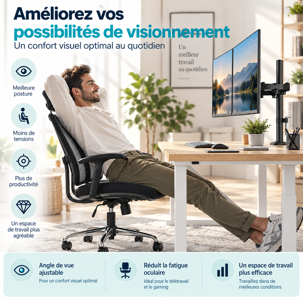 Support Double Écran PC 13-27 Pouces | DynaDesk