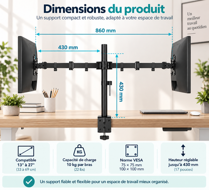 Support Double Écran PC 13-27 Pouces | DynaDesk